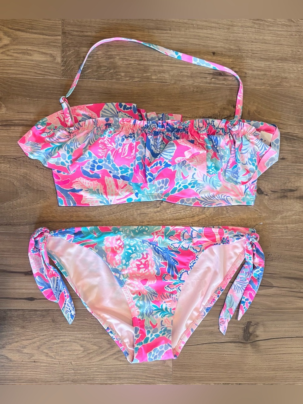 Lilly Pulitzer Pink & Blue Tropical Print Ruffled Bikini Set | Size 8 | NWOT